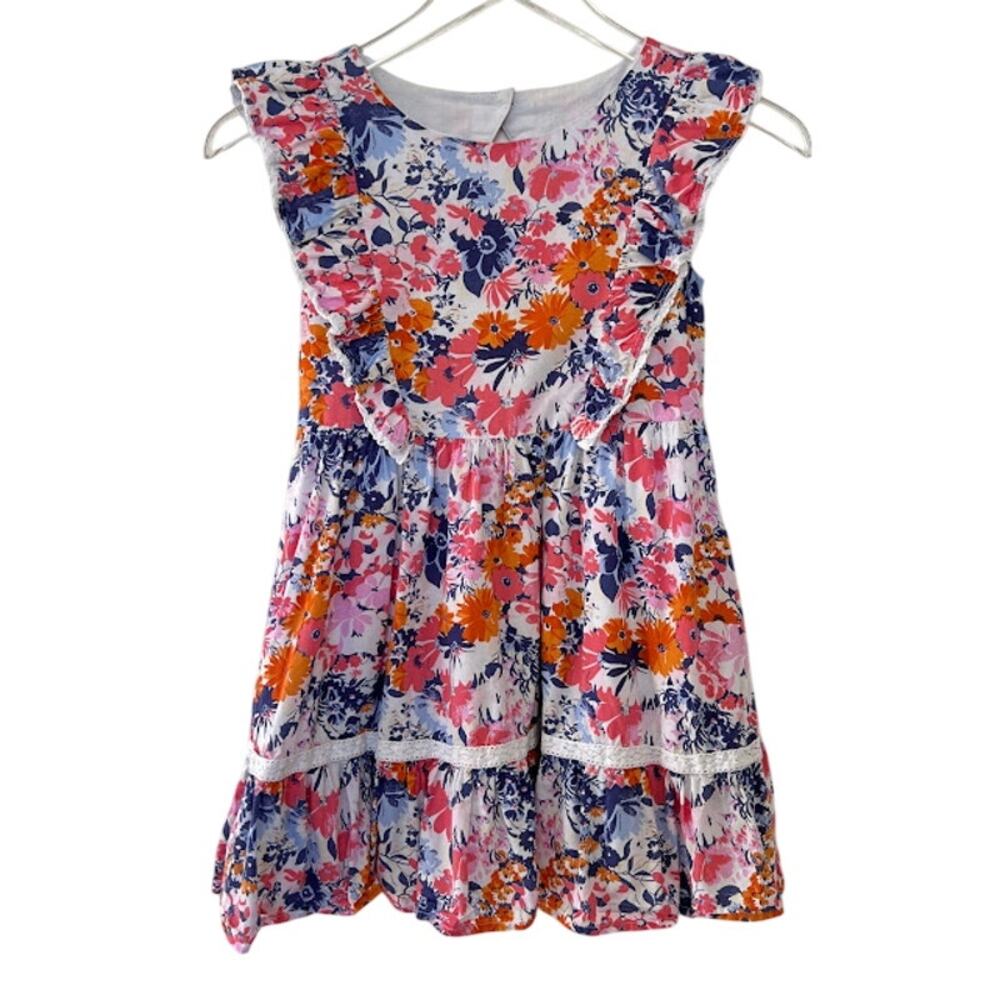 Janie and Jack Kids Girls Floral Lace Trim Dress 8 White Floral Cotton
